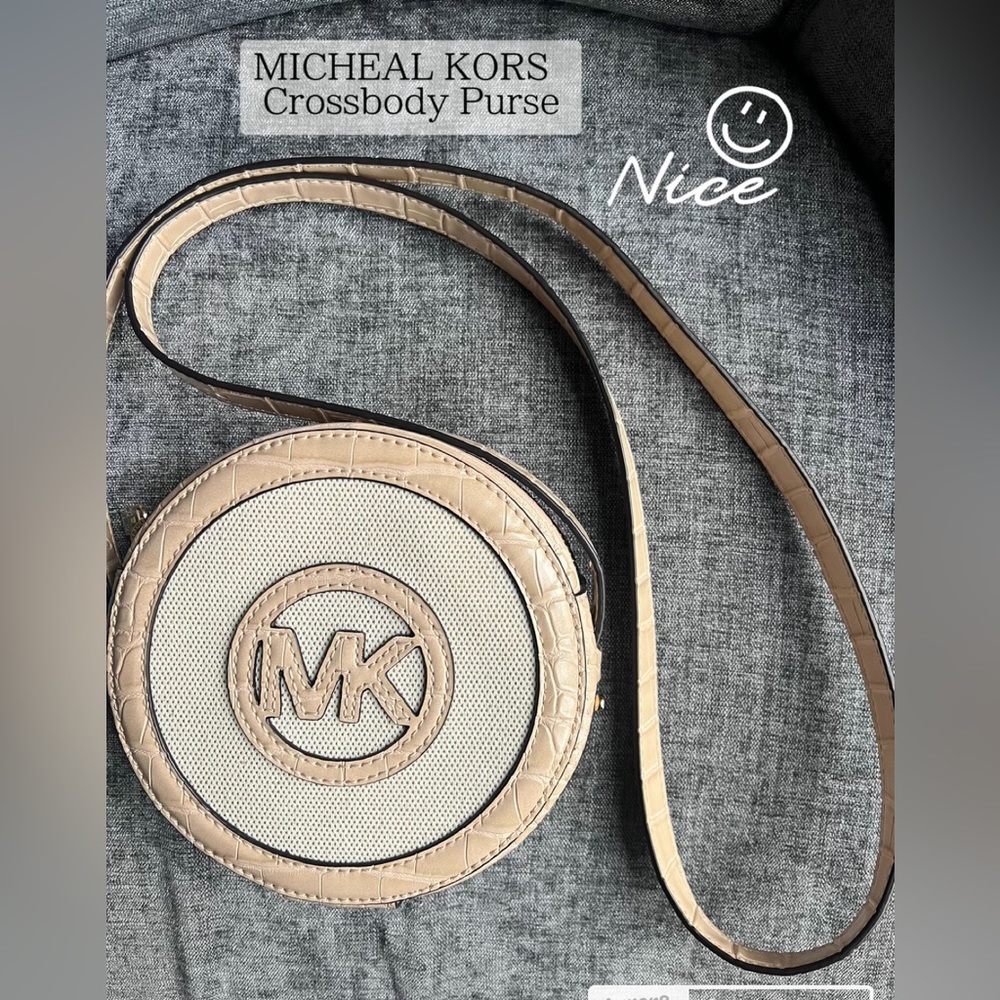 MICHAEL KORS AIDY SMALL CANTEEN CROSSBODY PURSE CROC BUFF/CREAM MK LOGO LIKE NEW - Picture 2 of 7